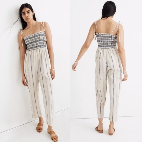 NWT Madewell Smocked Linen Jumpsuit Pockets 2020 New With Tags Size Small Boho S - Picture 1 of 16
